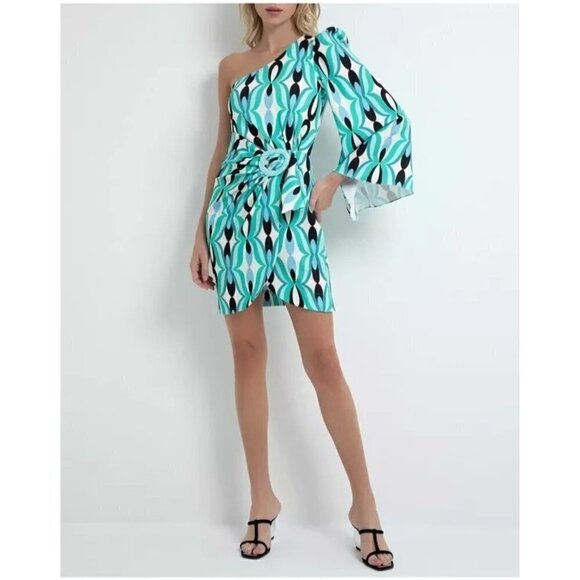 PatBO Twist One Shoulder Mini Dress in Piscene Blue 2 New Womens Cocktail - Picture 13 of 14